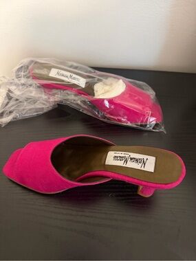 Neiman Marcus Hot Pink Open-Toe Slide Mules